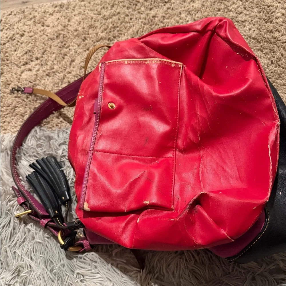 Dooney & Bourke Pink and Brown Leather Hobo Shoulder Bag - Picture 6 of 6